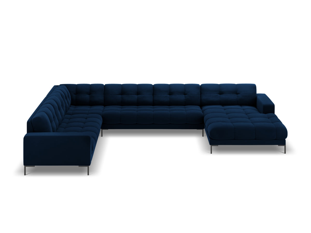 Mamaia Velour Panoramic Ecksofa links 7 Sitzer in Royal Blue/Schwarz-Bluvel präsentiert im Onlineshop von KAQTU Design AG. Ecksofa links ist von Micadoni