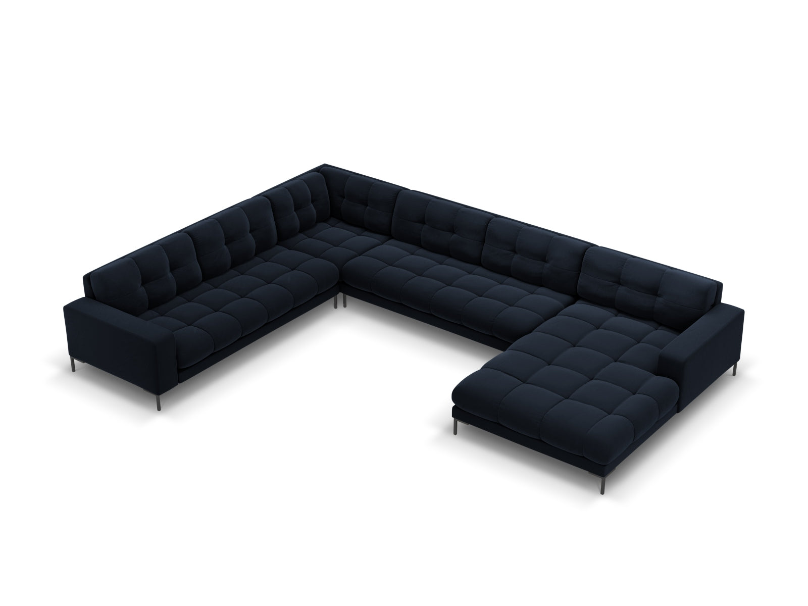 Mamaia Velour Panoramic Ecksofa links 7 Sitzer in Dark Blue/Schwarz präsentiert im Onlineshop von KAQTU Design AG. Ecksofa links ist von Micadoni