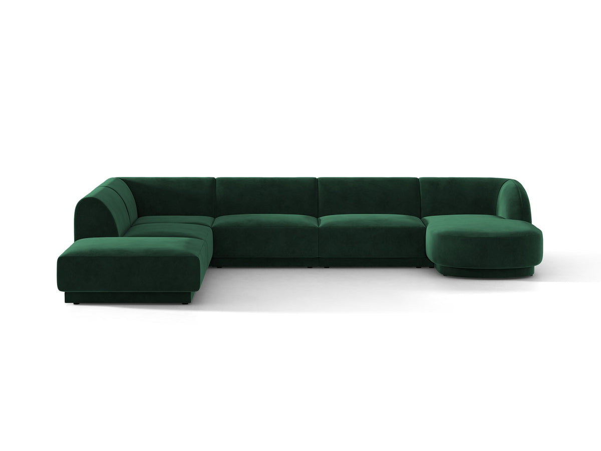 Miley Panoramasofa von Micadoni, Ecksofa links in Dunkelbeige mit Bluvel-Stoffbezug, schwarzen Kunststofffüssen und niedriger Rückenlehne.