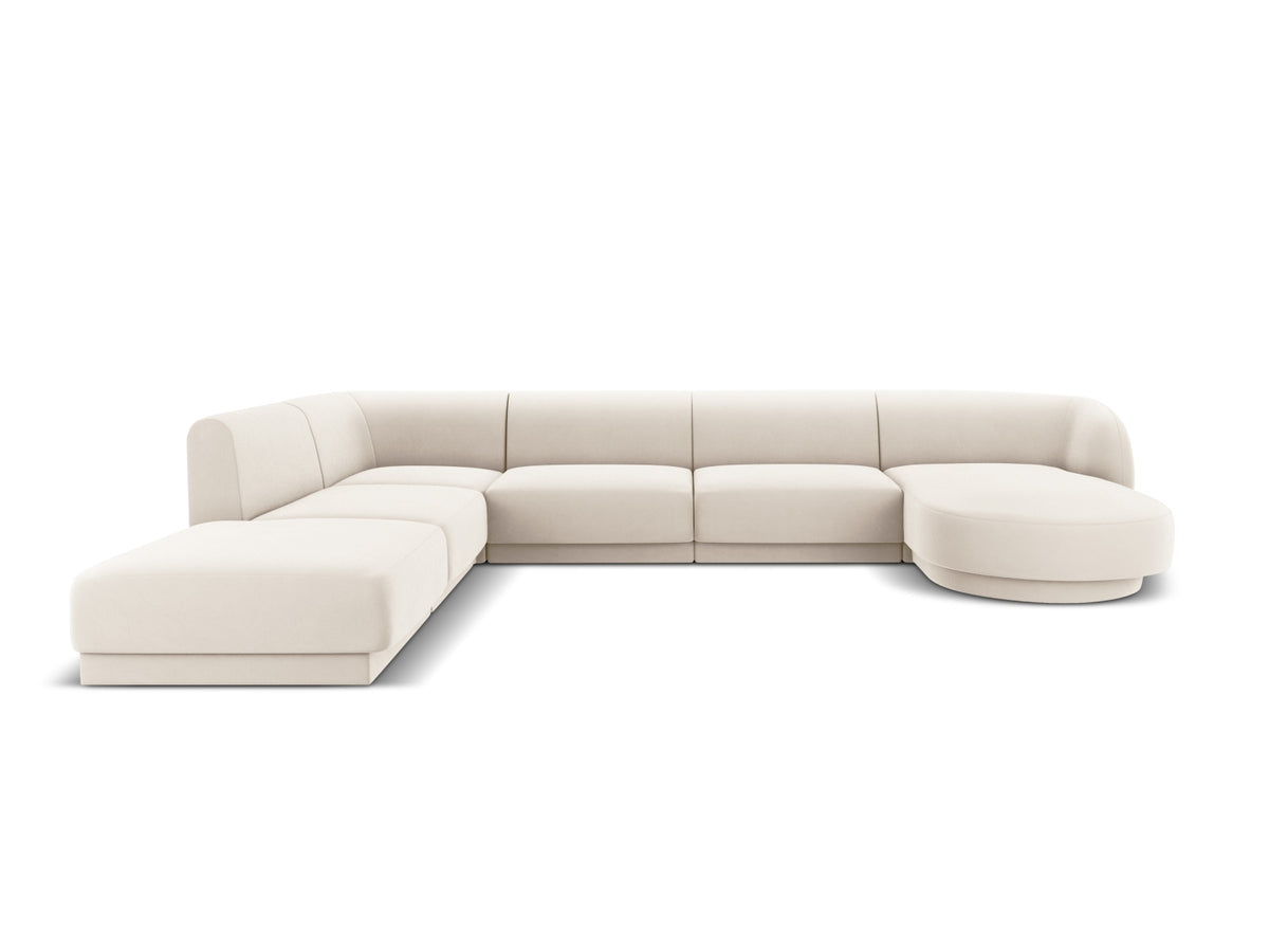 Miley Velour Panoramic Ecksofa links 6 Sitzer in Light Beige-Bluvel präsentiert im Onlineshop von KAQTU Design AG. Ecksofa links ist von Micadoni