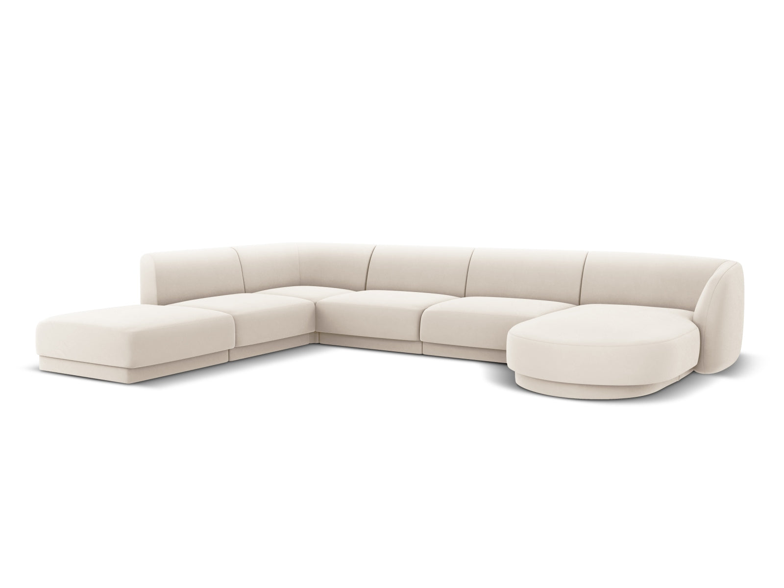 Bequemes Miley Velour Panoramic Ecksofa links für 6 Personen in einem modernen Design, perfekt für gesellige Abende und entspannte Stunden.