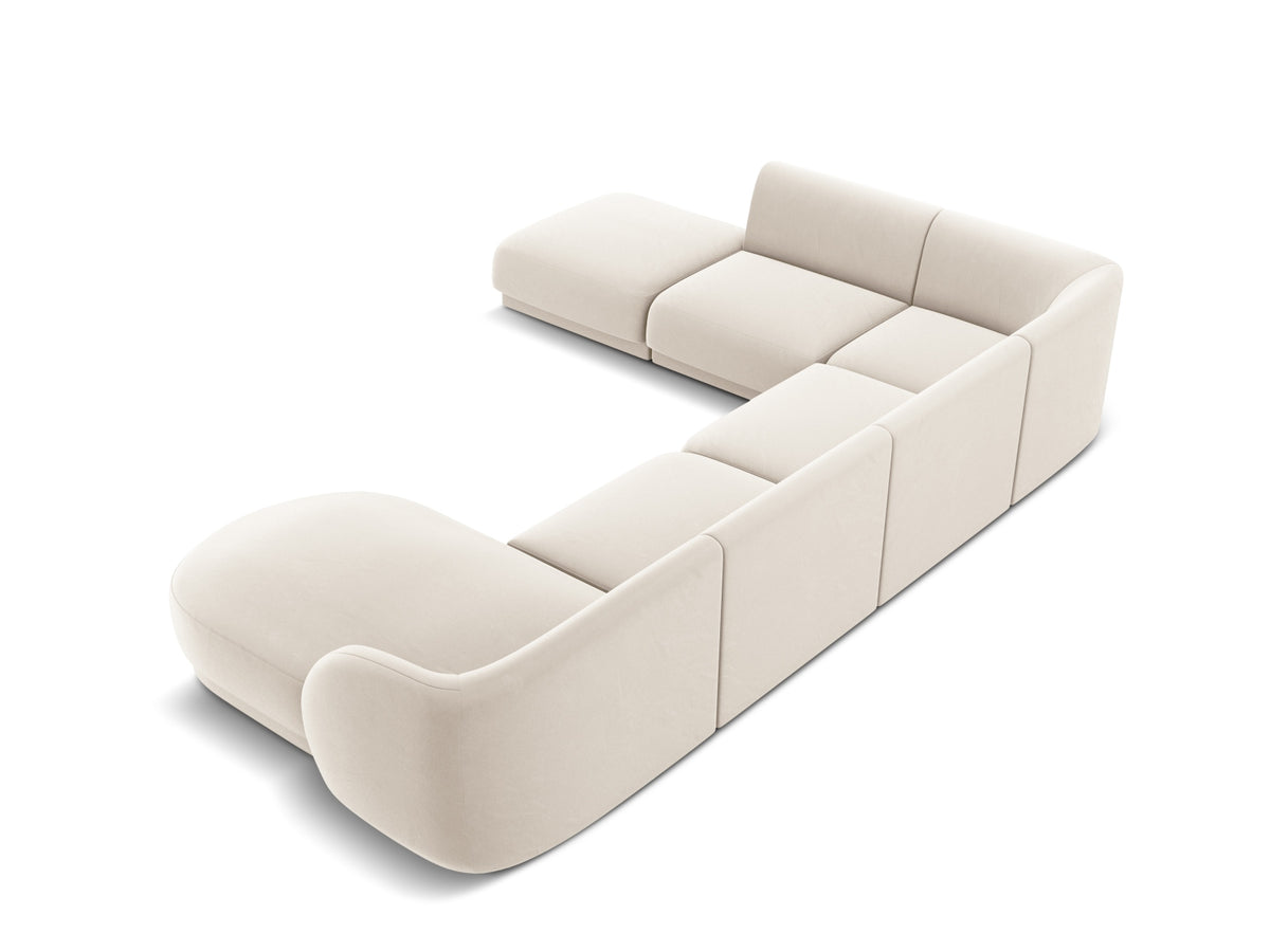 Miley Velour Panoramic Ecksofa links 6 Sitzer in Light Beige-Bluvel präsentiert im Onlineshop von KAQTU Design AG. Ecksofa links ist von Micadoni