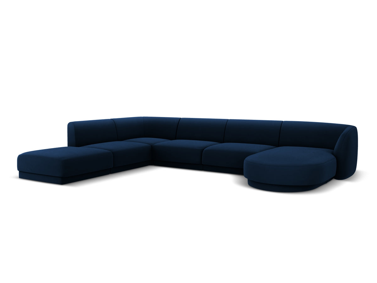 Miley Velour Panoramic Ecksofa links 6 Sitzer in Royal Blue-Bluvel präsentiert im Onlineshop von KAQTU Design AG. Ecksofa links ist von Micadoni