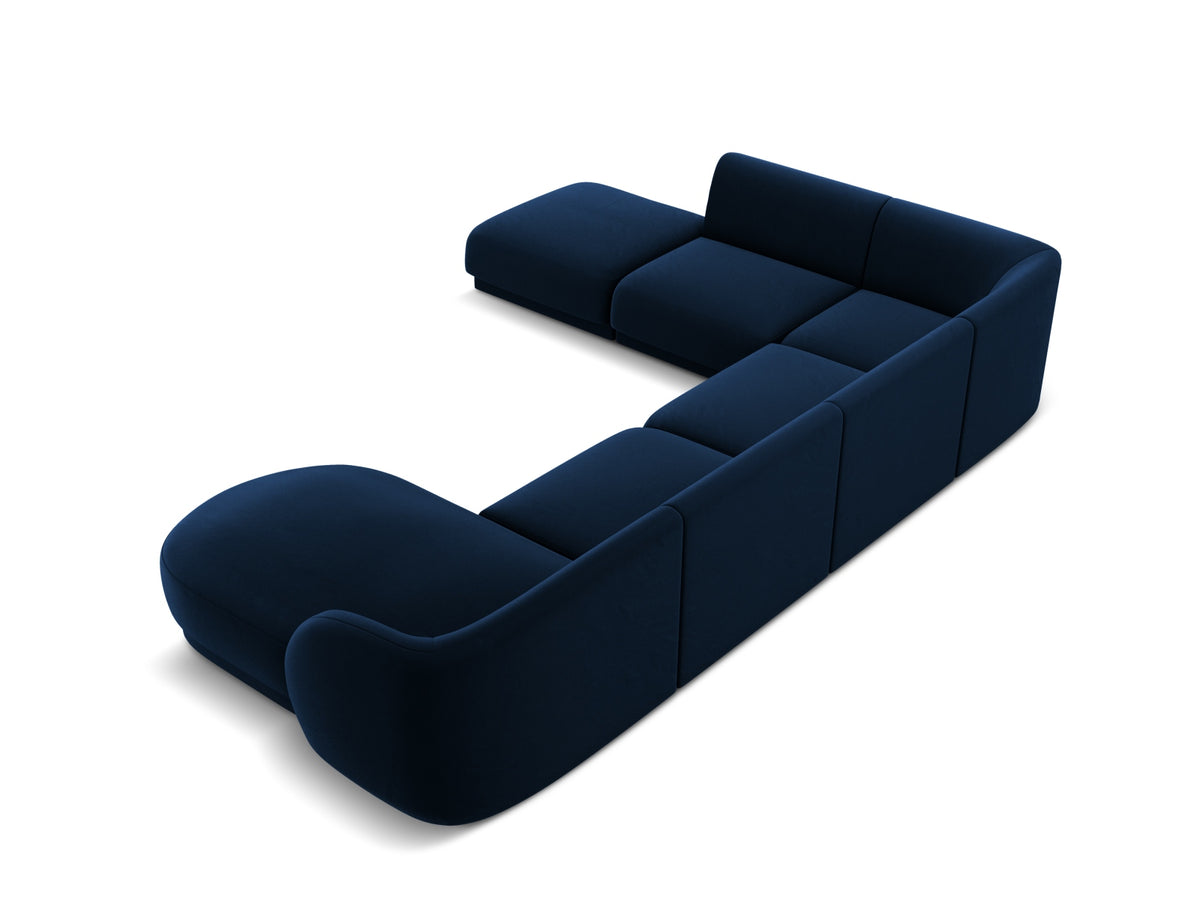 Miley Velour Panoramic Ecksofa links 6 Sitzer in Royal Blue-Bluvel präsentiert im Onlineshop von KAQTU Design AG. Ecksofa links ist von Micadoni