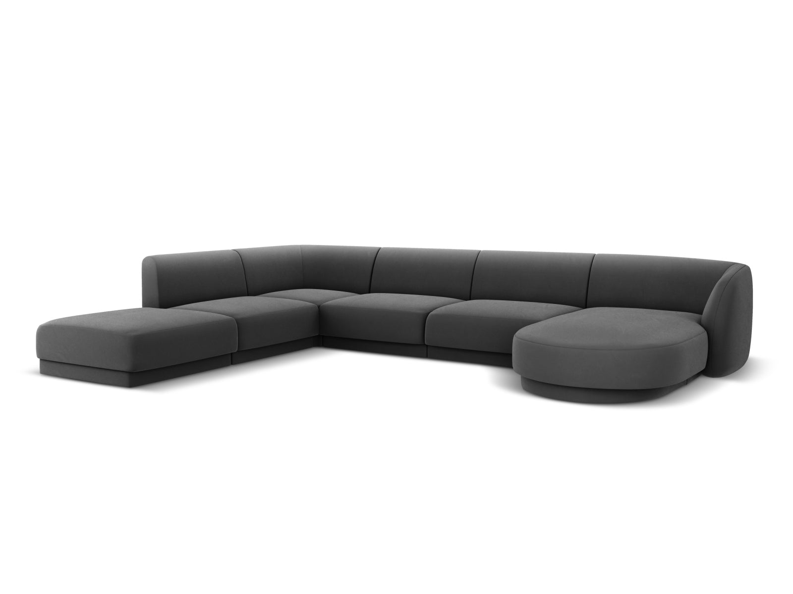 Erleben Sie das Miley Velour Panoramic Ecksofa links von Micadoni – ein luxuriöses 6-Sitzer Sofa, das stilvollen Komfort und Eleganz in Ihr Wohnzimmer bringt.