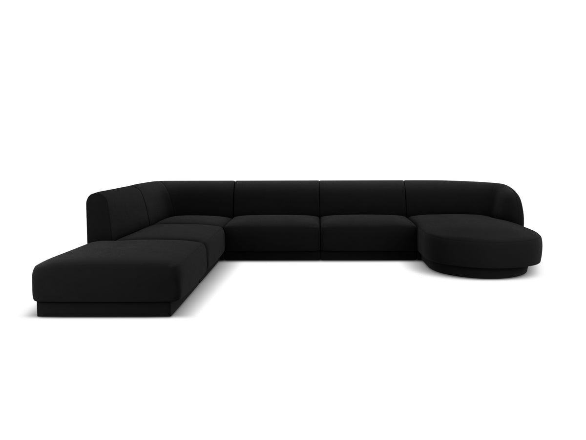 Miley Velour Panoramic Ecksofa links 6 Sitzer in Black-Bluvel präsentiert im Onlineshop von KAQTU Design AG. Ecksofa links ist von Micadoni