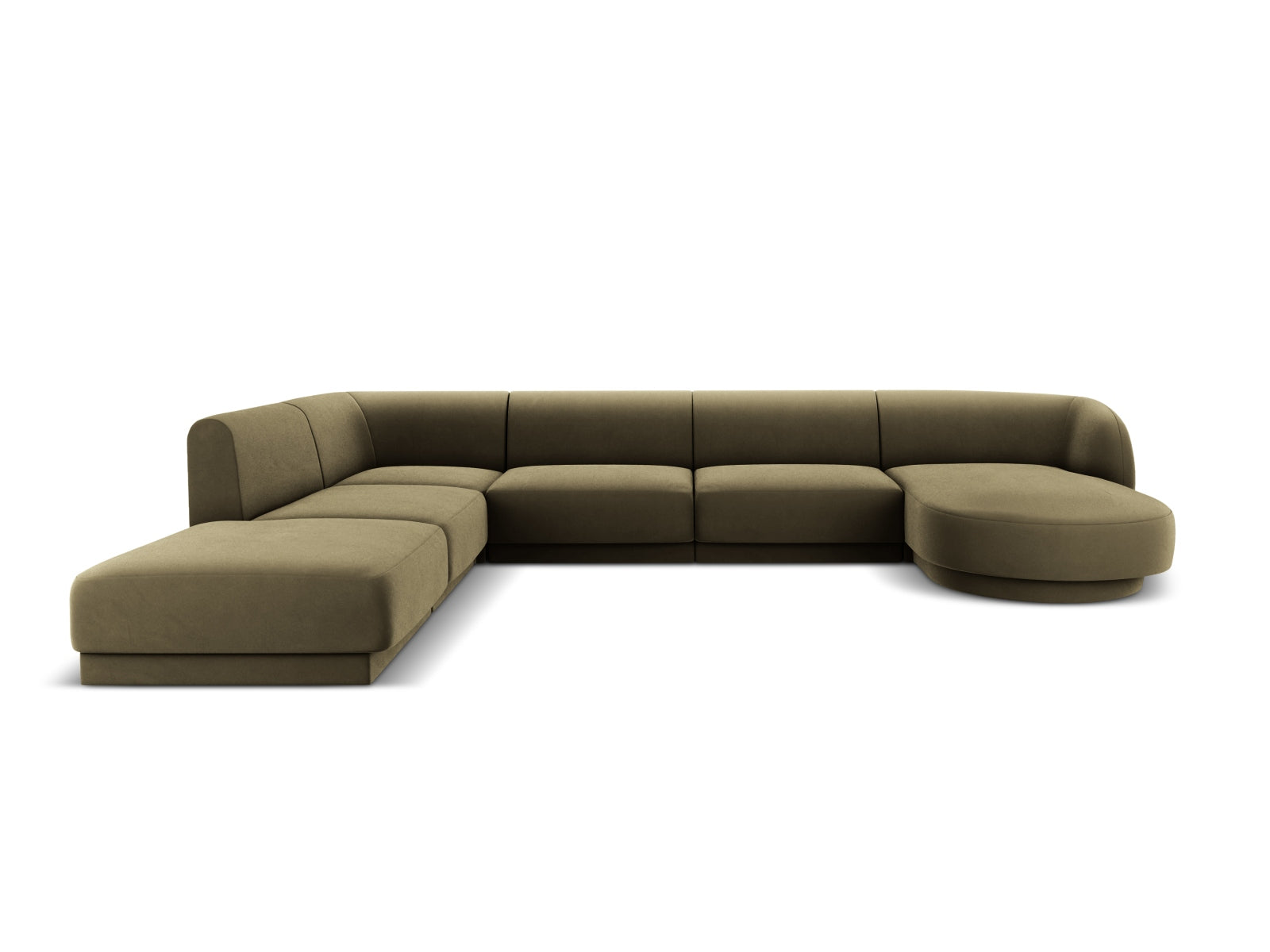 Miley Velour Panoramic Ecksofa links 6 Sitzer in Green-Bluvel präsentiert im Onlineshop von KAQTU Design AG. Ecksofa links ist von Micadoni