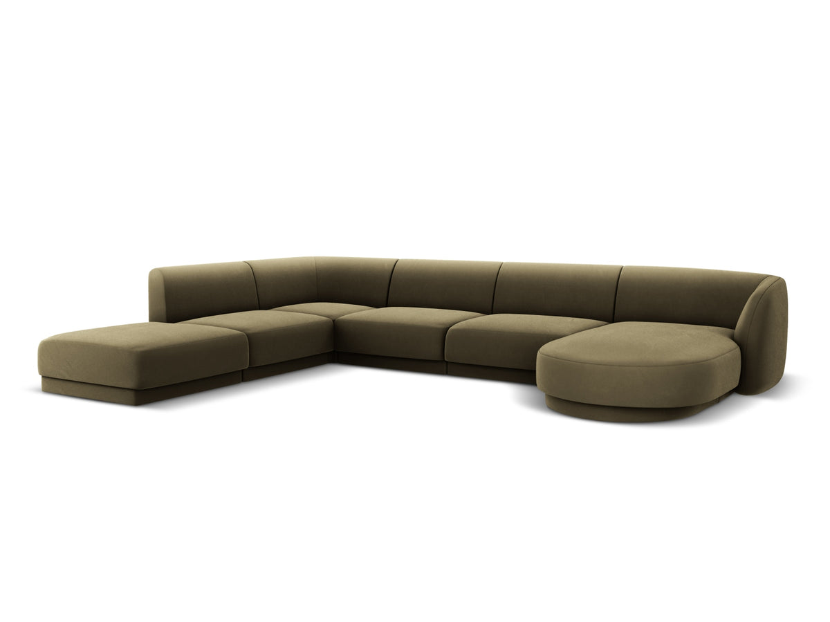 Miley Velour Panoramic Ecksofa links 6 Sitzer in Green-Bluvel präsentiert im Onlineshop von KAQTU Design AG. Ecksofa links ist von Micadoni