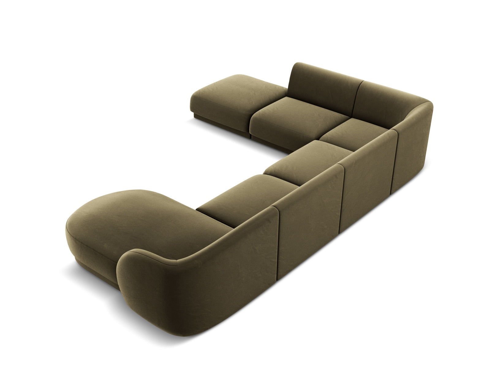 Miley Velour Panoramic Ecksofa links 6 Sitzer in Green-Bluvel präsentiert im Onlineshop von KAQTU Design AG. Ecksofa links ist von Micadoni