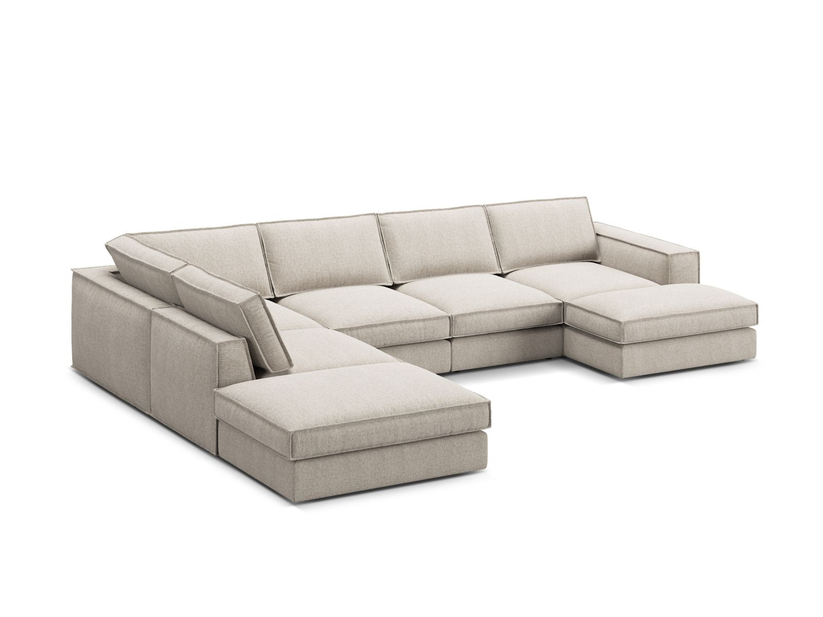 Elegantes 5-Sitzer Ecksofa Panoramic links Pola in Sand-Babel, ideal für entspannte Abende und geschmackvolle Wohnräume.