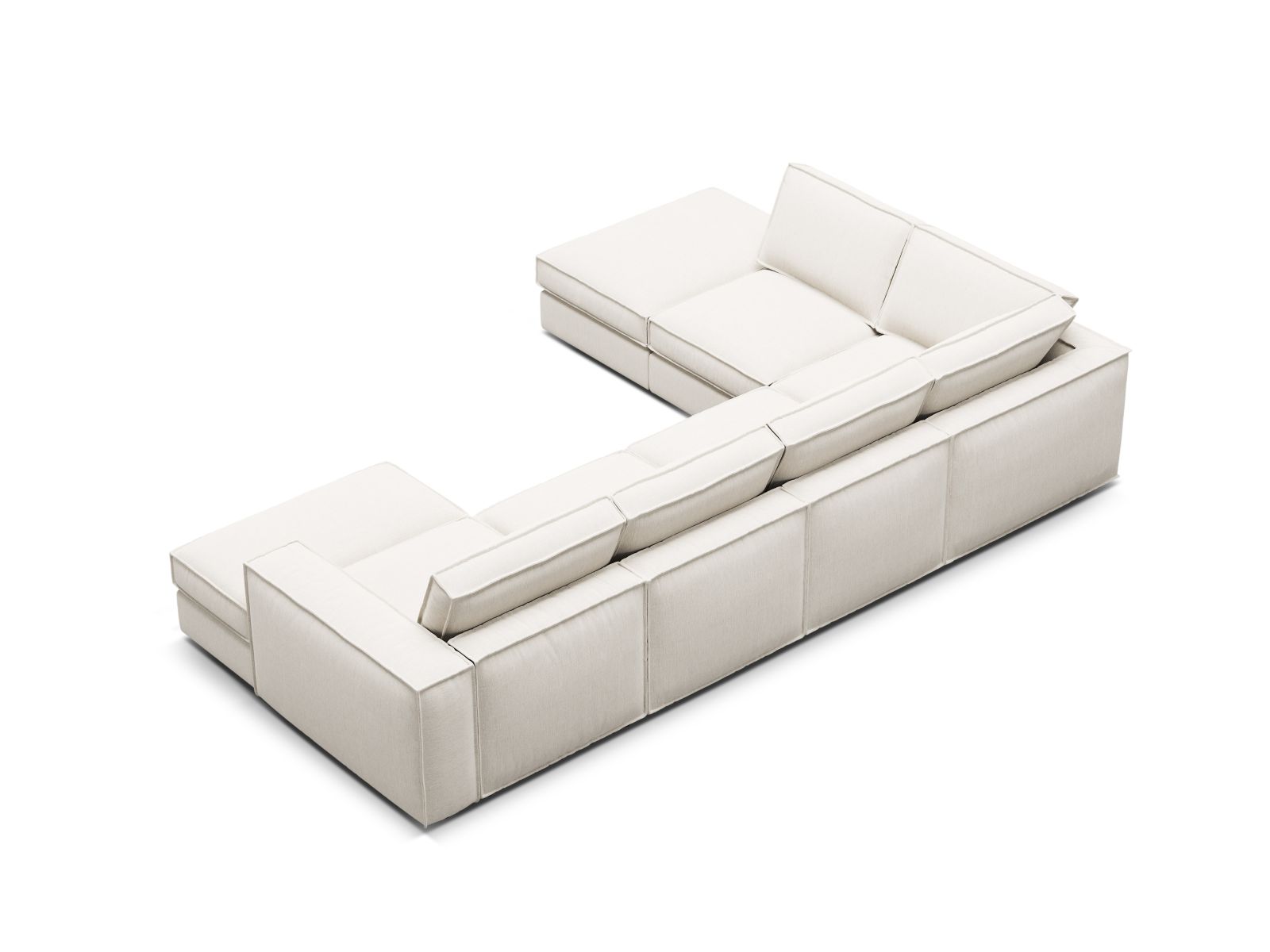 Stilvolles 5-Sitzer Ecksofa Panoramic links Pola in klassischem Weiß, perfekt für gesellige Abende und stilvolle Einrichtung.