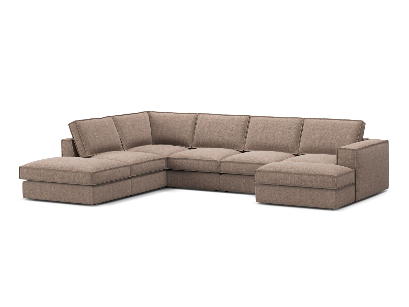 Elegantes 5-Sitzer Ecksofa Panoramic links in hellem Braun, ideal für moderne Wohnräume, präsentiert von Micadoni.