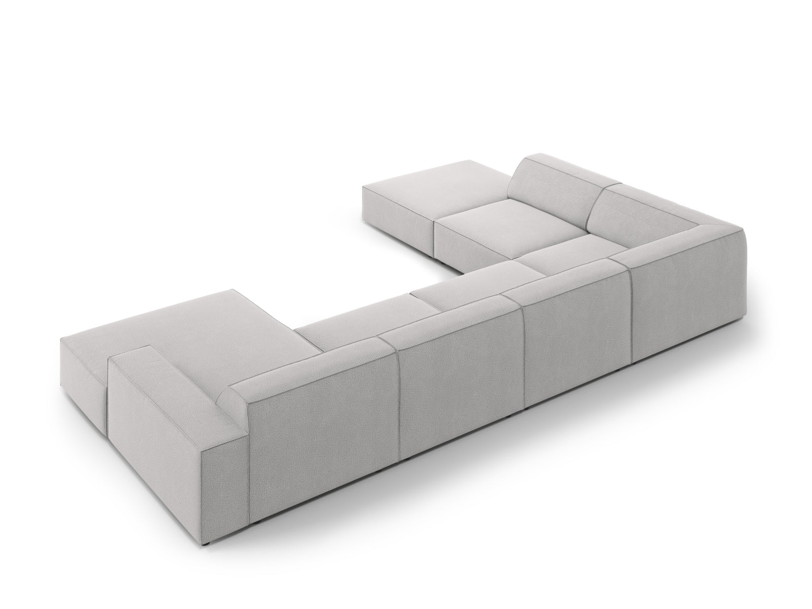 Modernes, modulares 7-Sitzer Ecksofa Jodie in zeitlosem Grau, ideal für entspannte Abende und gesellige Runden im Wohnzimmer.