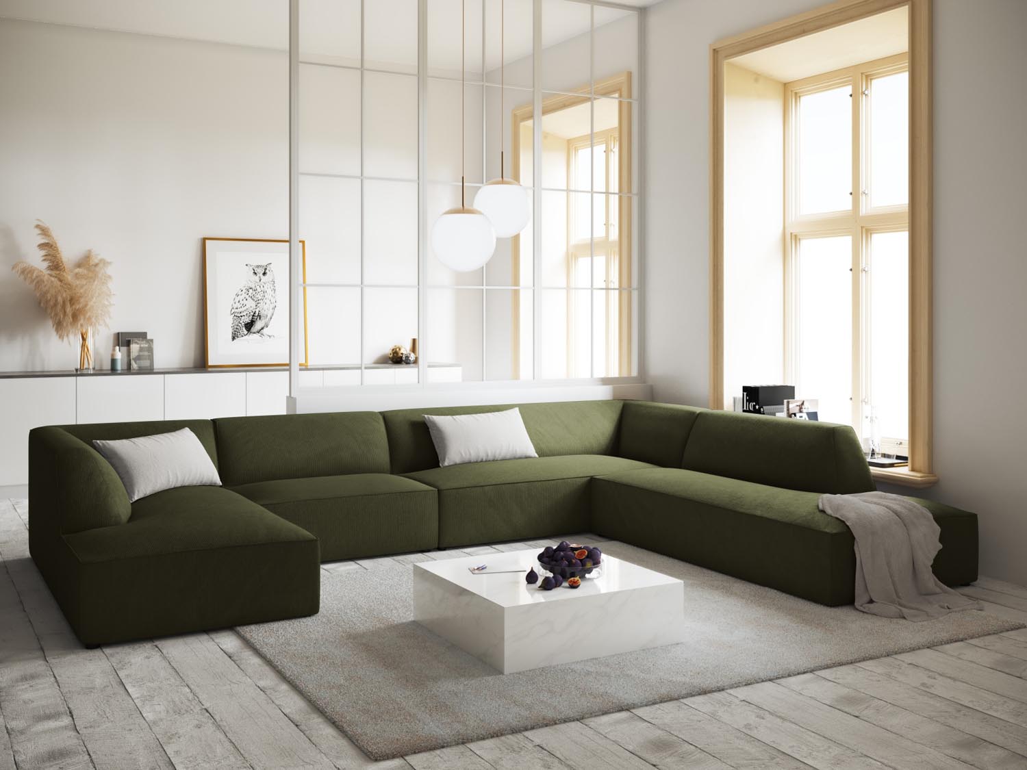 Stylisches Ruby Panoramic Ecksofa rechts, 7 Sitzer in elegantem Design, ideal für moderne Wohnräume, präsentiert von Micadoni.