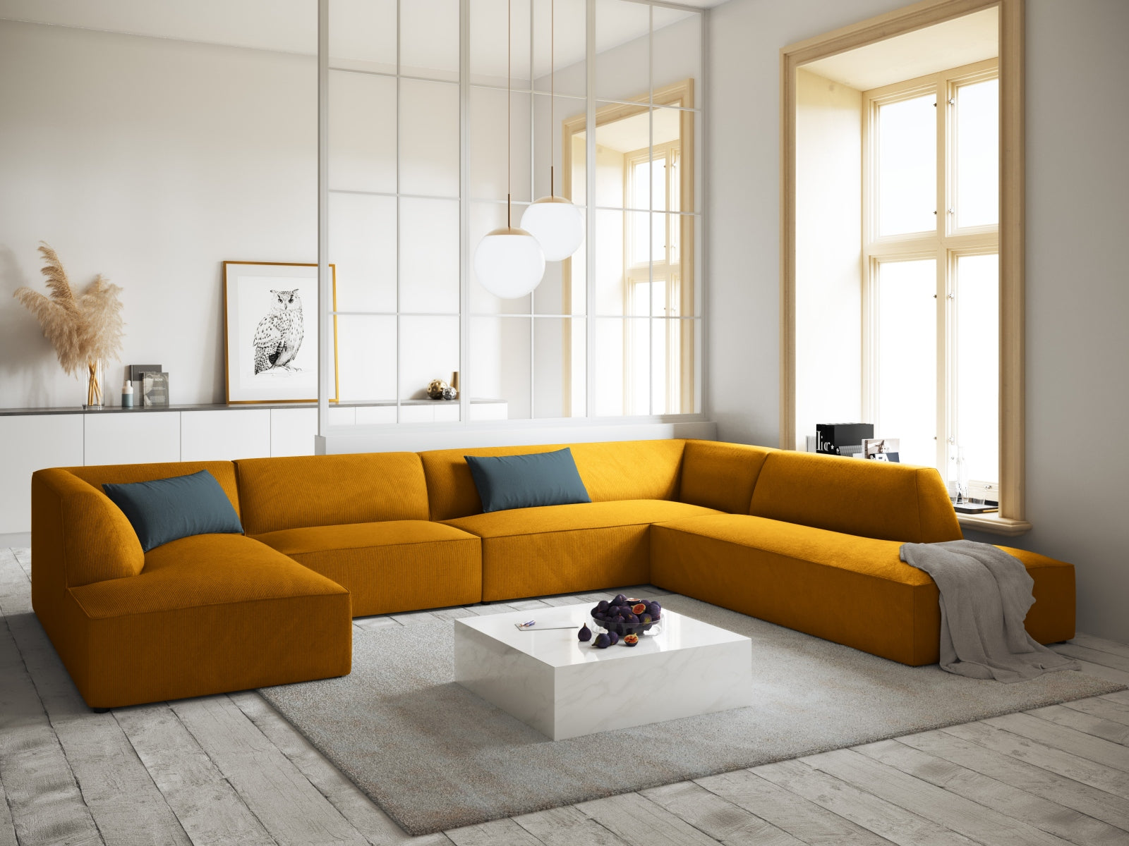 Entdecken Sie das stilvolle Ruby Panoramic Ecksofa rechts 7 Sitzer von Micadoni – ideal für Komfort und gesellige Abende in Ihrem Wohnzimmer.
