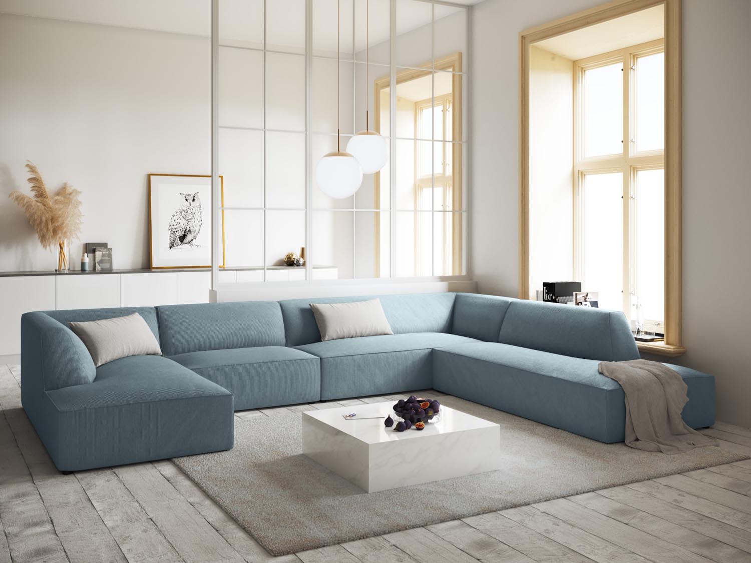 Stylisches Ruby Panoramic Ecksofa rechts, 7 Sitzer in elegantem Design, ideal für moderne Wohnräume, präsentiert von Micadoni.