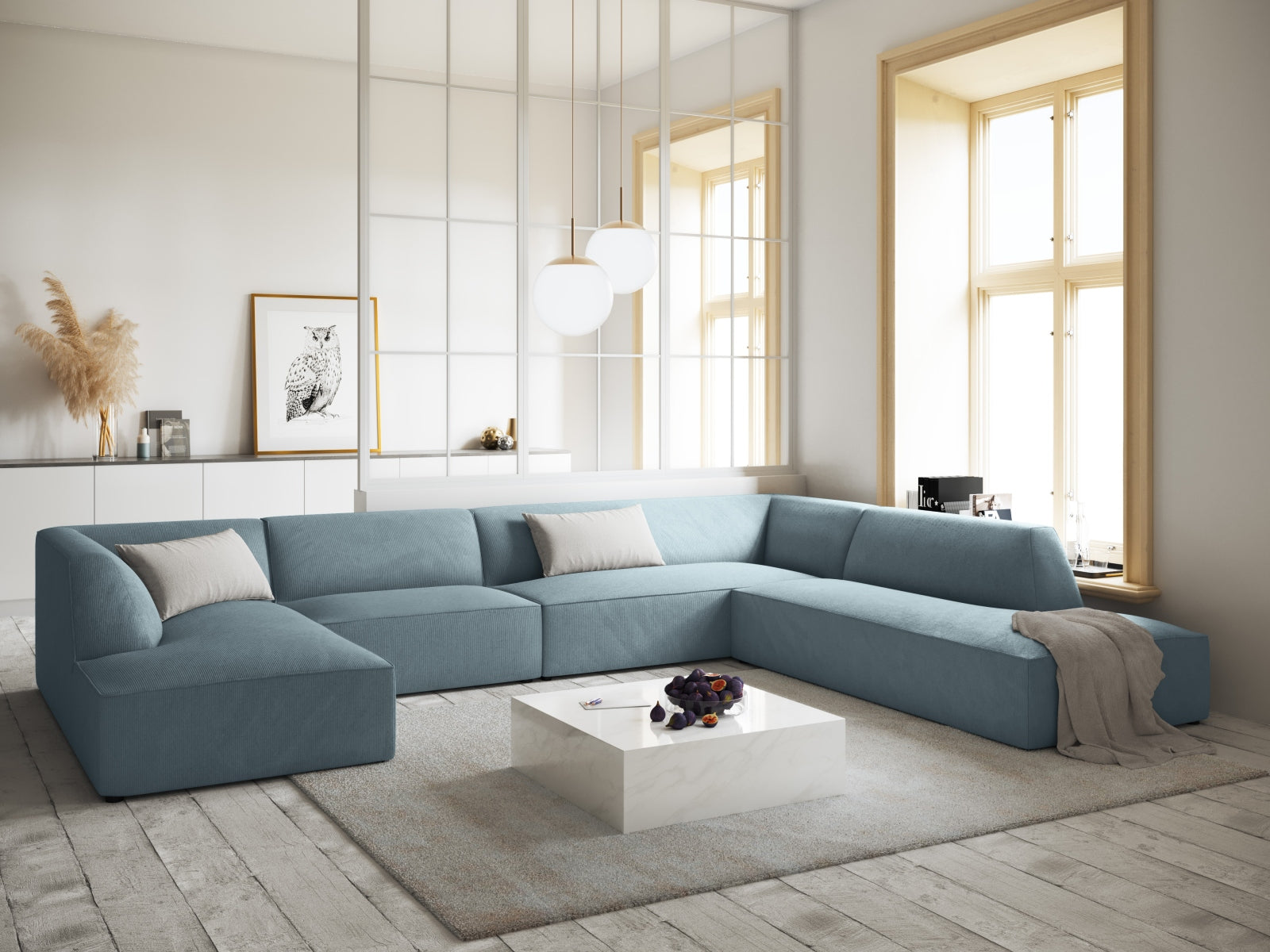 Entdecken Sie das stilvolle Ruby Panoramic Ecksofa rechts 7 Sitzer von Micadoni – ideal für Komfort und gesellige Abende in Ihrem Wohnzimmer.