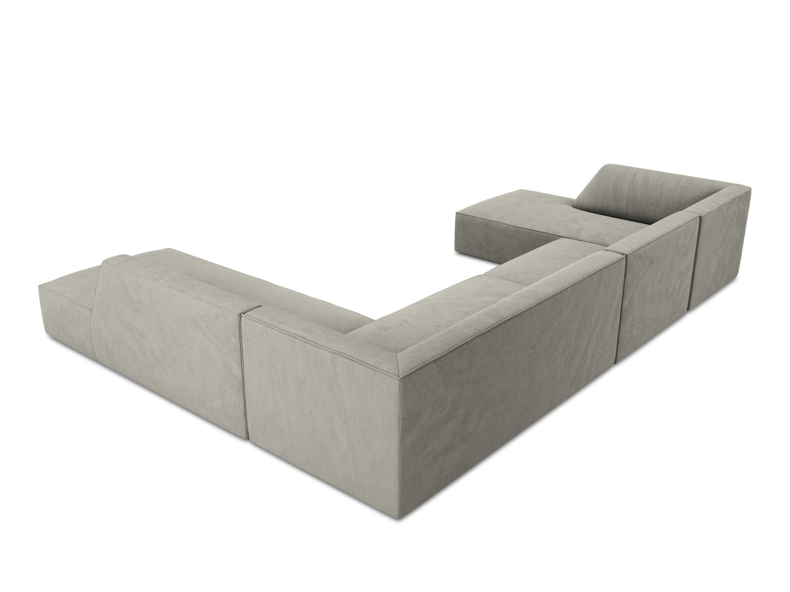 Modernes Ruby Panoramic Ecksofa rechts, 7 Sitzer in stilvollem Grau, ideal für gesellige Abende und komfortable Wohnräume.