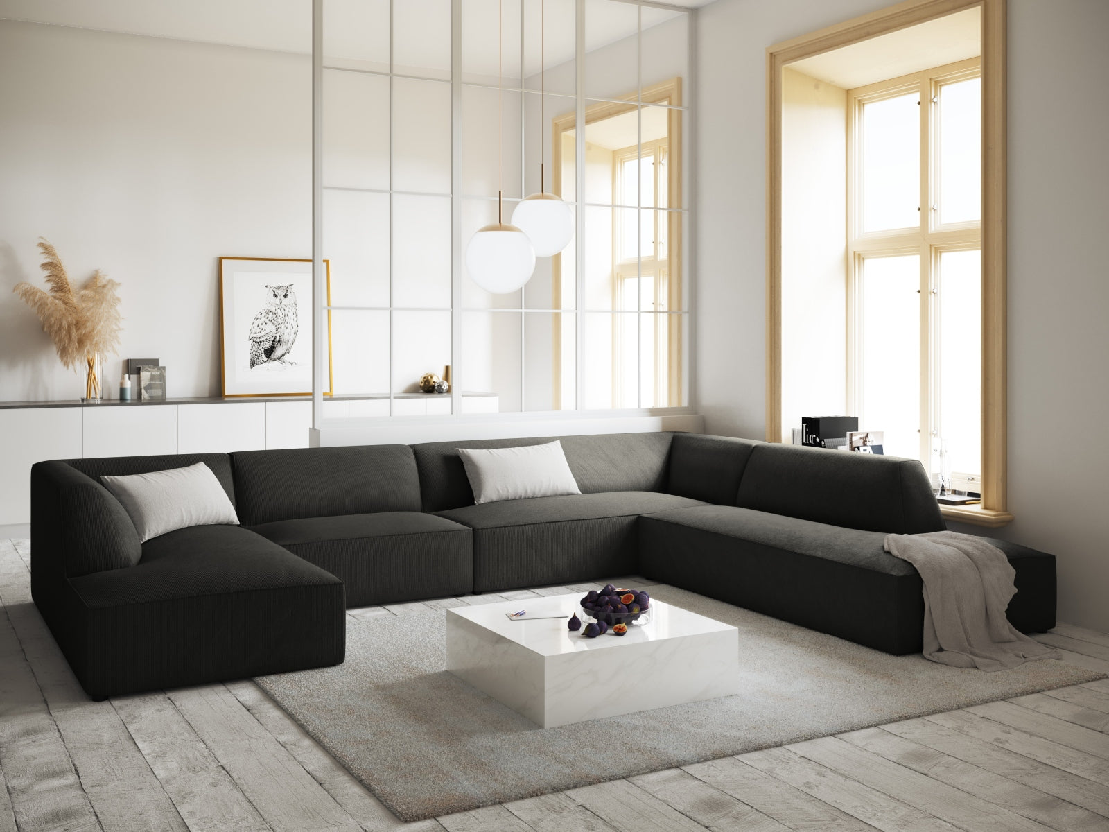 Entdecken Sie das stilvolle Ruby Panoramic Ecksofa rechts 7 Sitzer von Micadoni – ideal für Komfort und gesellige Abende in Ihrem Wohnzimmer.