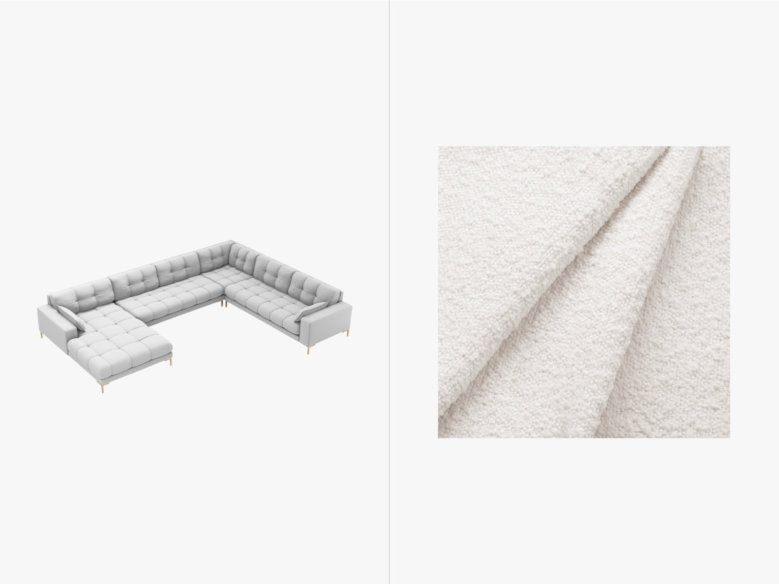 Mamaia Panoramic Ecksofa rechts 7 Sitzer in White/Gold präsentiert im Onlineshop von KAQTU Design AG. Ecksofa rechts ist von Micadoni