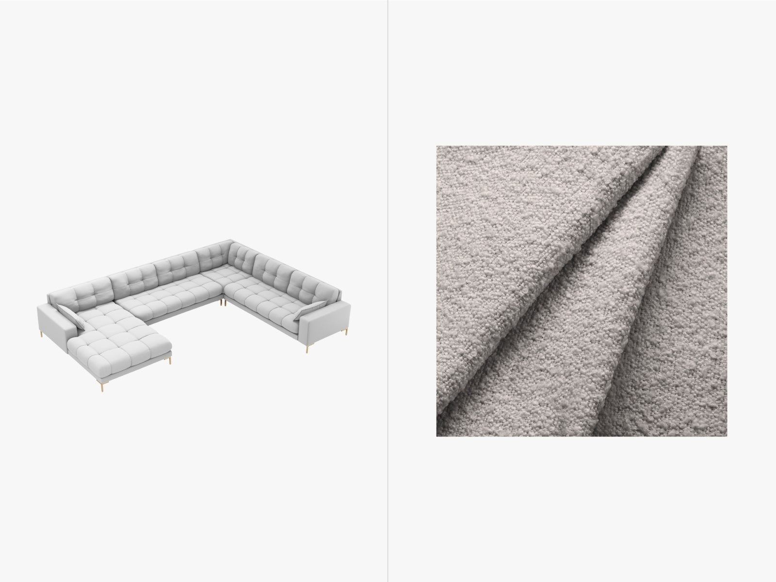 Mamaia Panoramic Ecksofa rechts 7 Sitzer in Light Grey/Gold präsentiert im Onlineshop von KAQTU Design AG. Ecksofa rechts ist von Micadoni