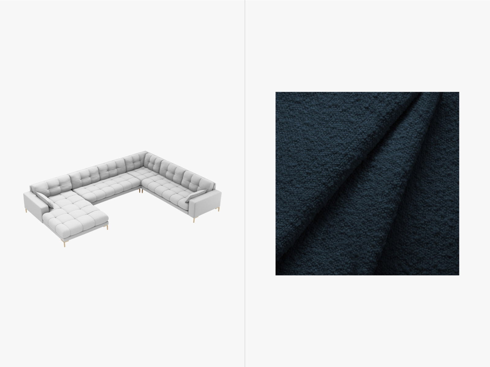 Mamaia Panoramic Ecksofa rechts 7 Sitzer in Dark Blue/Gold präsentiert im Onlineshop von KAQTU Design AG. Ecksofa rechts ist von Micadoni
