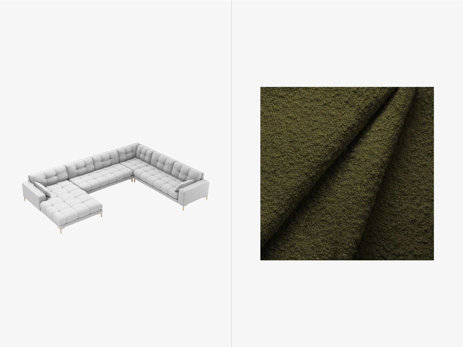 Mamaia Panoramic Ecksofa rechts 7 Sitzer in Dark Olive Green/Gold präsentiert im Onlineshop von KAQTU Design AG. Ecksofa rechts ist von Micadoni