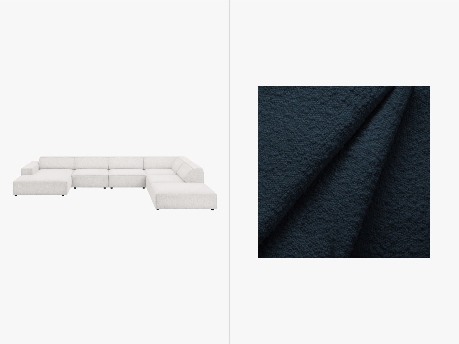 Erleben Sie das Jodie Boucle 7-Sitzer Ecksofa von Micadoni – ein modulares Design, das Stil und Komfort in Ihr Zuhause bringt.