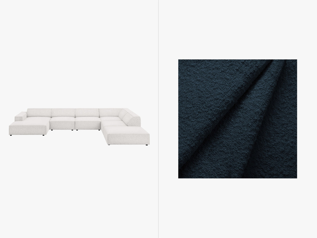 Jodie Boucle modulares Panoramic Ecksofa rechts 7 Sitzer in Dark Blue-Baloo präsentiert im Onlineshop von KAQTU Design AG. Ecksofa rechts ist von Micadoni