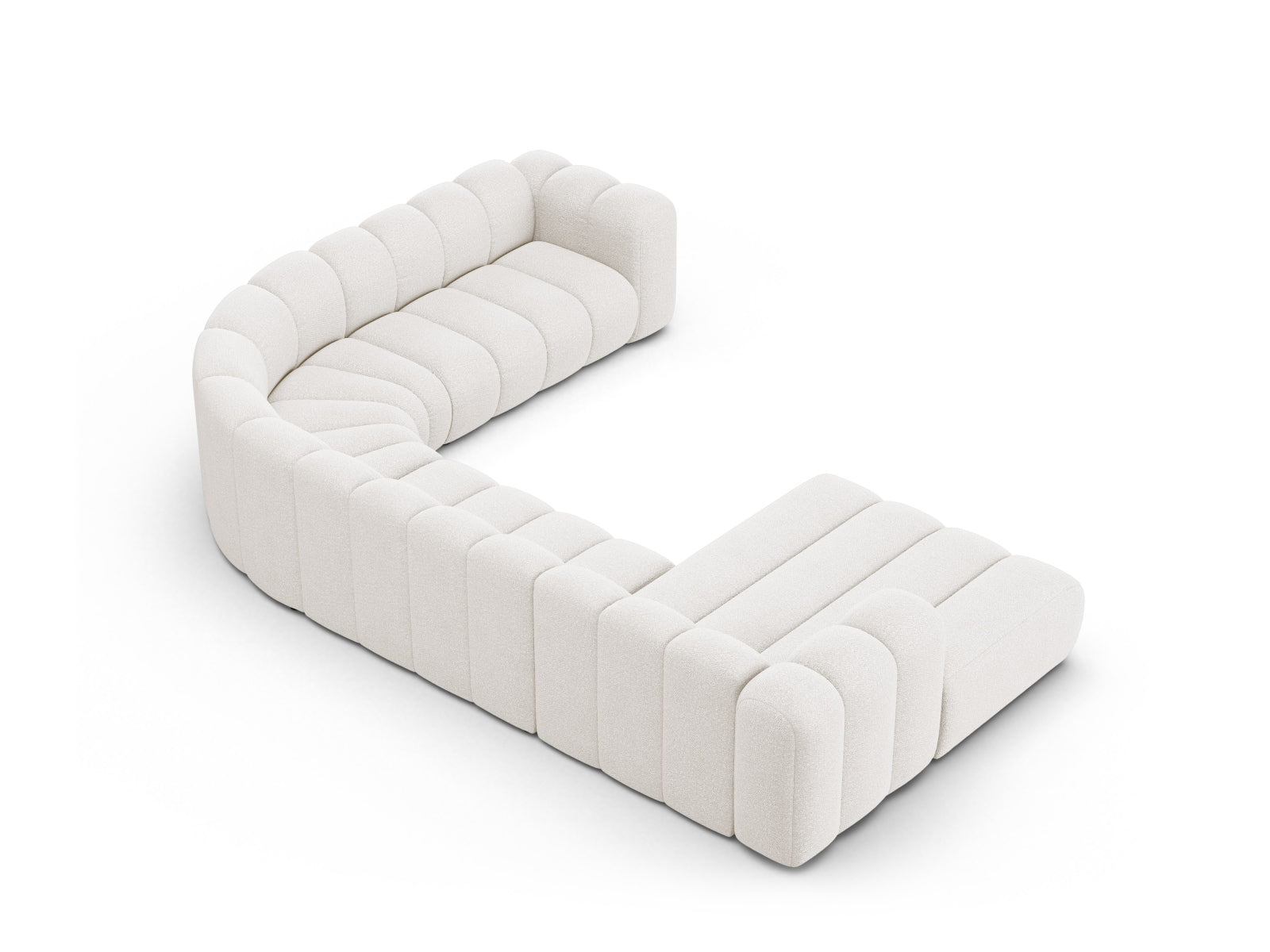 Elegantes, modulares Ecksofa Lupine Boucle in sanftem Beige, ideal für stilvolle Wohnzimmergestaltung und gesellige Runden.