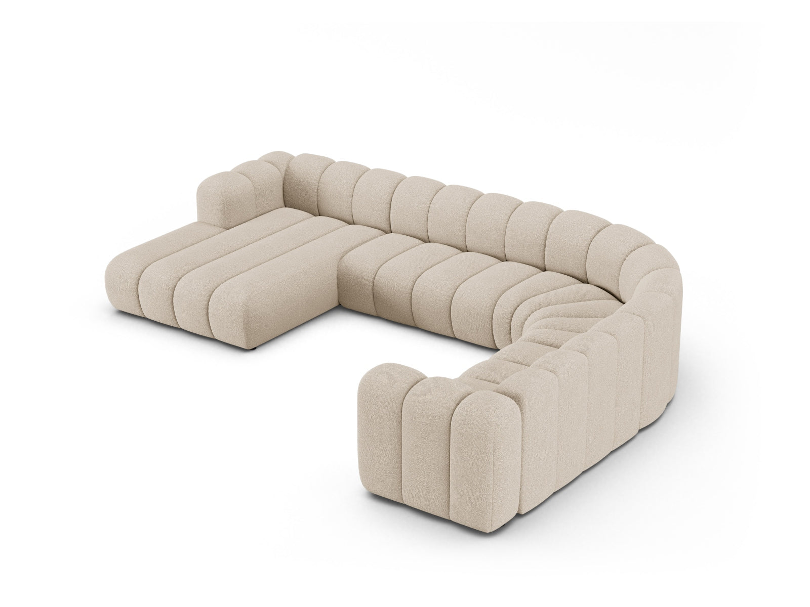 Lupine Boucle Modular Panoramic Ecksofa rechts 6 Sitzer in Beige präsentiert im Onlineshop von KAQTU Design AG. Ecksofa rechts ist von Micadoni