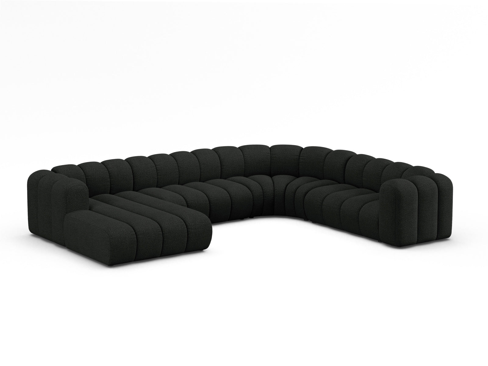 Elegantes Lupine Boucle Ecksofa rechts für 6 Personen in stilvollem Black-Baloo, ideal für moderne Wohnräume.