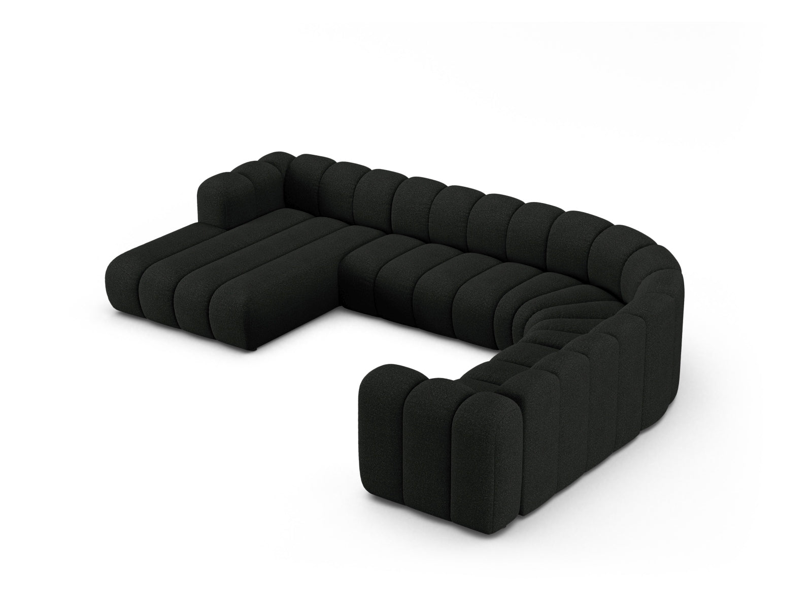 Modulares Lupine Boucle Ecksofa rechts für 6 Personen in edlem Black-Baloo, perfekt für gemütliche und stilvolle Wohnbereiche.