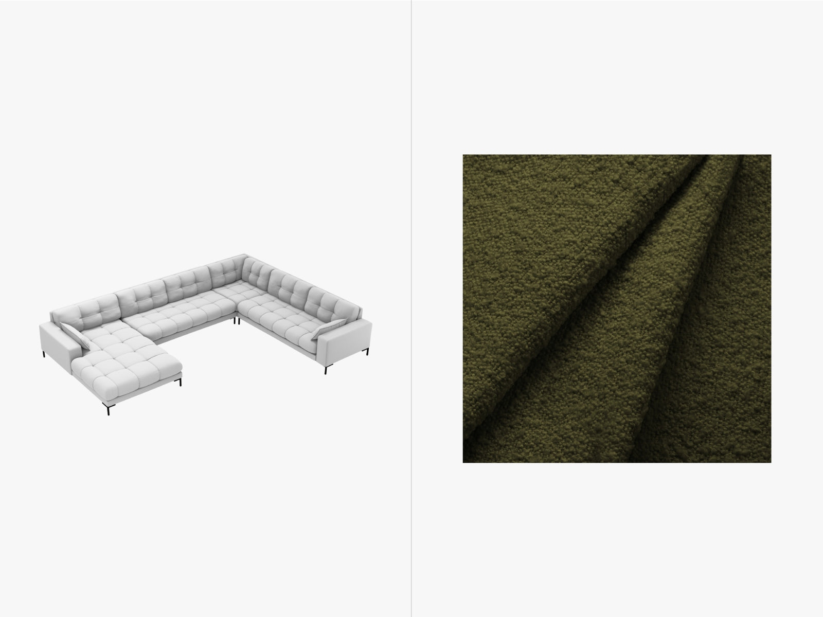 Mamaia Panoramic Ecksofa rechts 7 Sitzer in Dark Olive Green/Schwarz präsentiert im Onlineshop von KAQTU Design AG. Ecksofa rechts ist von Micadoni
