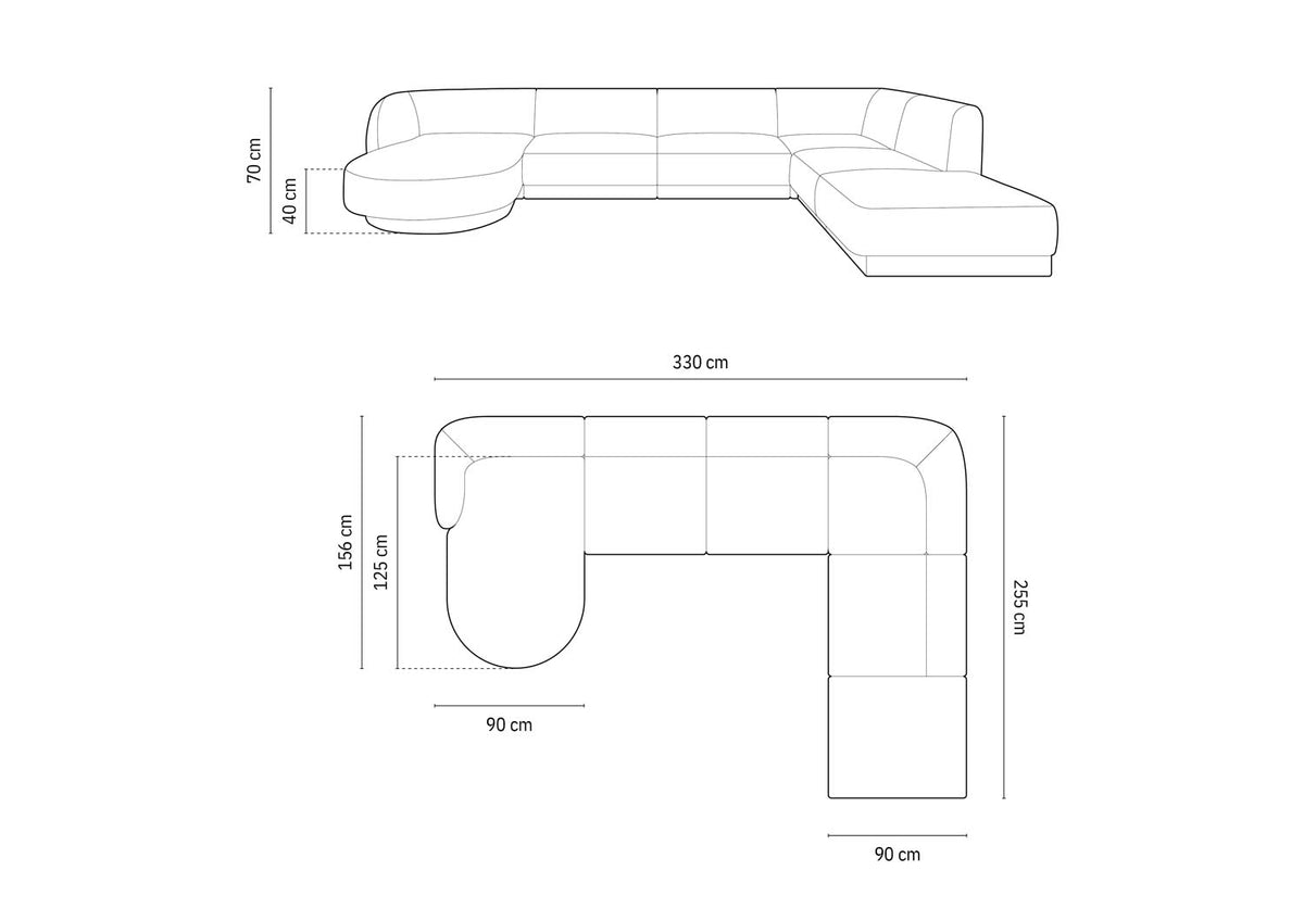 Miley Panoramic Ecksofa rechts 6 Sitzer in Dark Olive Green-Baloo präsentiert im Onlineshop von KAQTU Design AG. Ecksofa rechts ist von Micadoni