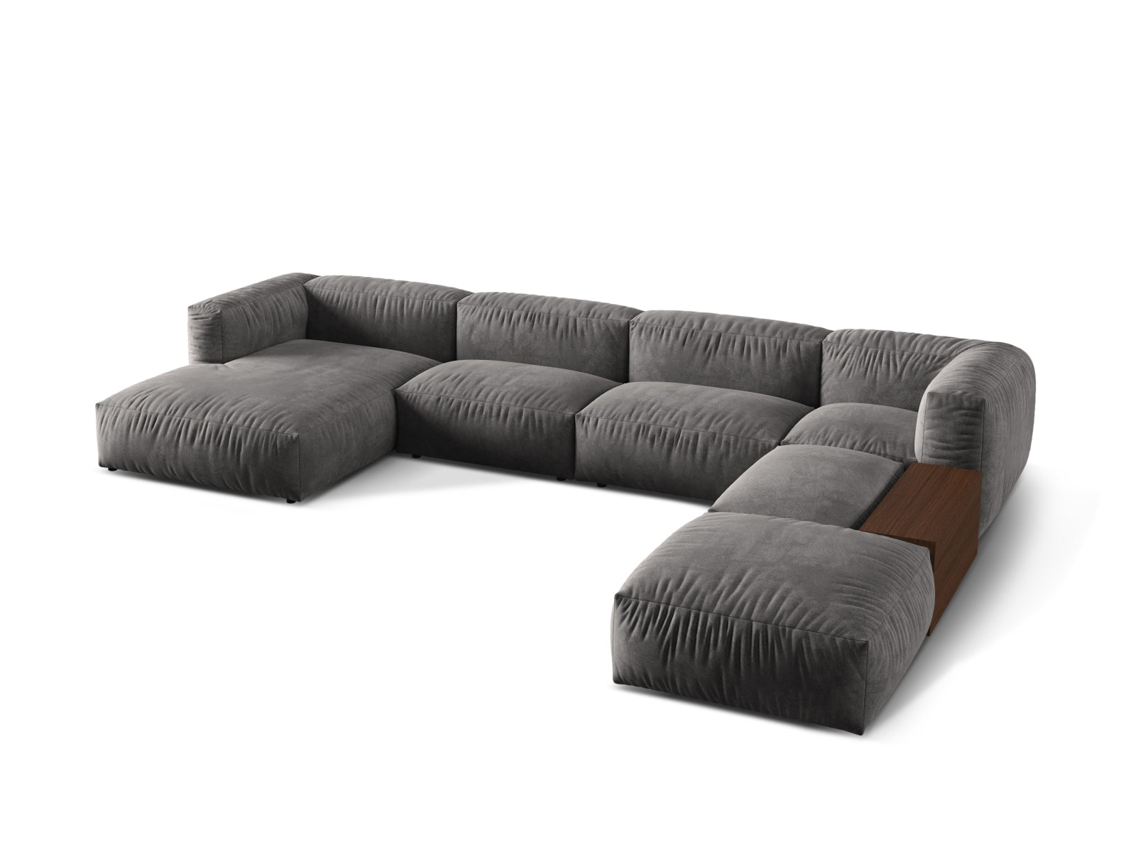 Elegantes, modulares Ecksofa Martina in Grau, ideal für stilvolle Wohnräume. 5-Sitzer mit modernem Design von Micadoni.