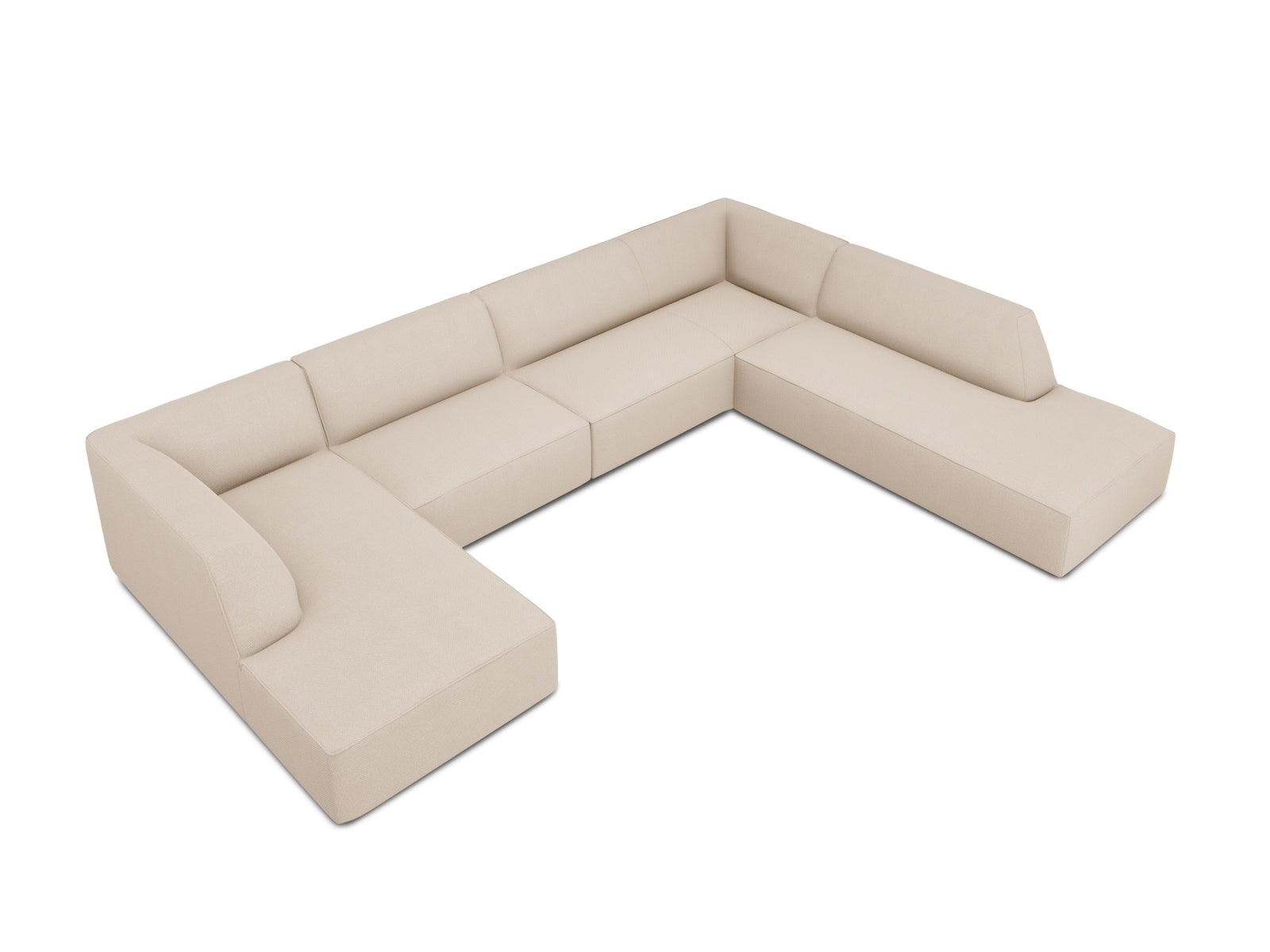 Modernes Ruby Panoramic Ecksofa rechts, 7 Sitzer in edlem Beige-Ottawa, perfekt für stilvolle Wohnzimmer und entspannte Stunden.