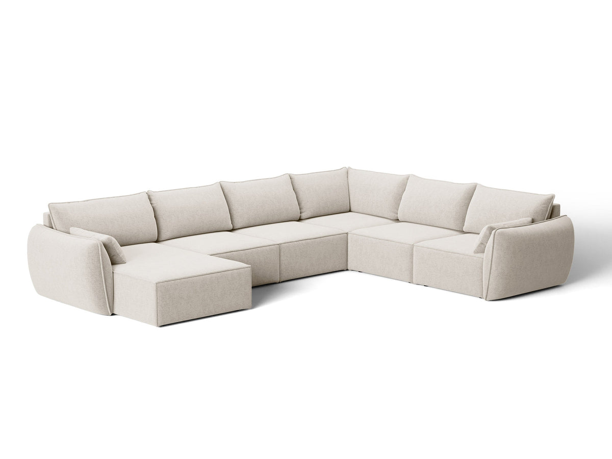 L-Sofa Kaelle Panoramasofa rechts von Micadoni, Stoffbezug, schwarze niedrige Beine