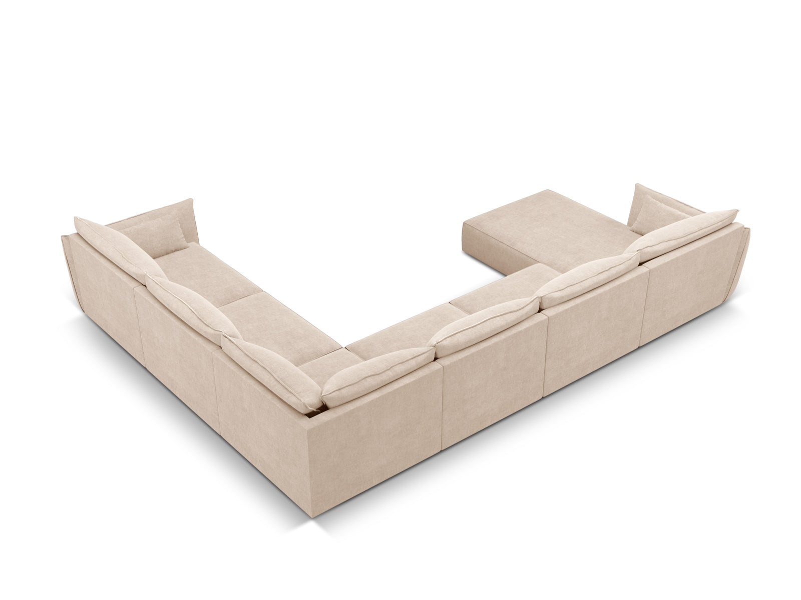 Beige Kaelle Panoramic Ecksofa rechts für 8 Personen, elegantes und modernes Möbelstück von Micadoni, perfekt für gesellige Abende.