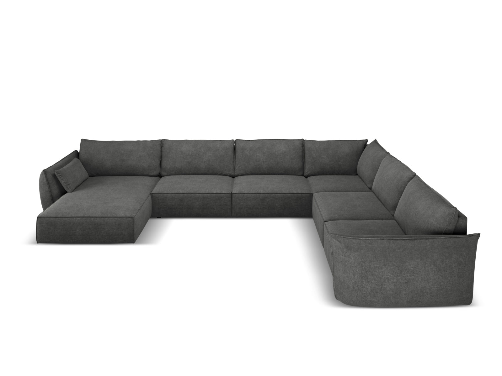Elegantes Kaelle Panoramic Ecksofa rechts für 8 Personen in Dunkelgrau, ideal für stilvolle Wohnräume und gesellige Abende.