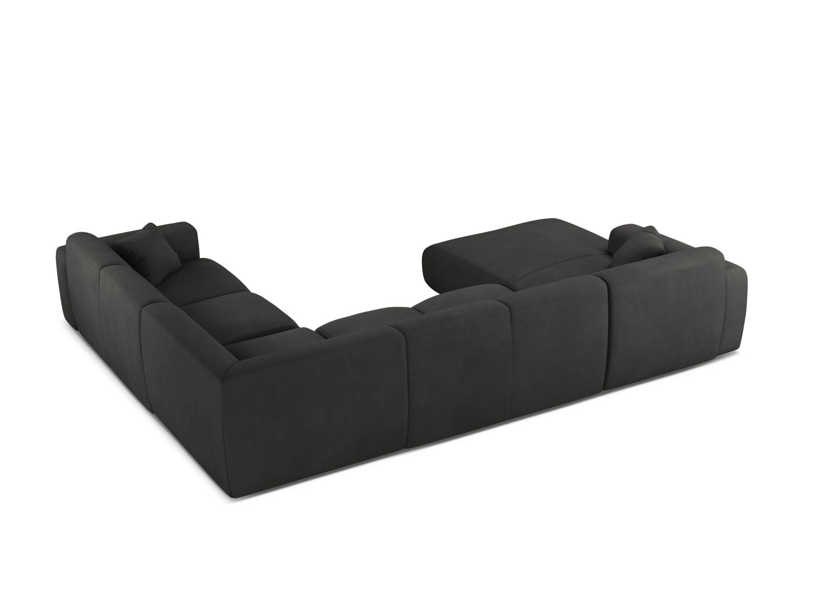 Stylisches 6-Sitzer Ecksofa Molino in Dunkelgrau, perfekt für großzügige Wohnzimmer, bietet flexible Anordnung und hohen Komfort.