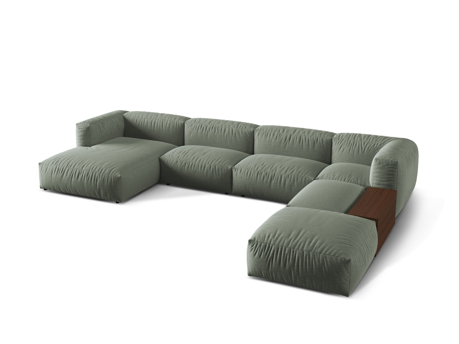 Elegantes, modulares Ecksofa Martina in Moss Green-Boston, ideal für stilvolle Wohnräume. Komfortables 5-Sitzer-Design von Micadoni.