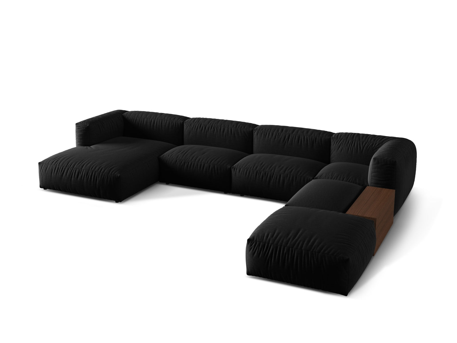 Elegantes Martina Panoramic Ecksofa in Schwarz, 5-Sitzer, ideal für stilvolle Wohnräume, erhältlich bei KAQTU Design AG.