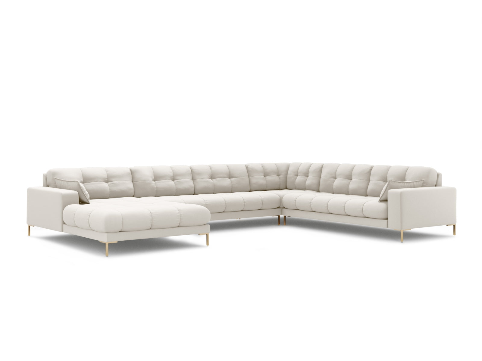 Mamaia Panoramic Ecksofa rechts 7 Sitzer in Light Beige/Gold präsentiert im Onlineshop von KAQTU Design AG. Ecksofa rechts ist von Micadoni