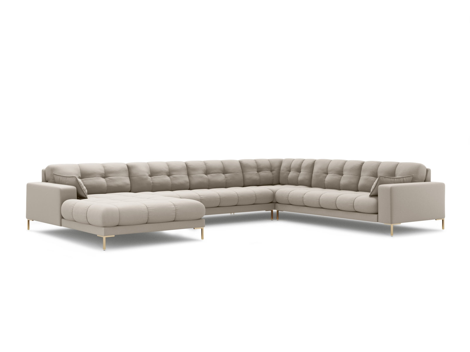 Mamaia Panoramic Ecksofa rechts 7 Sitzer in Beige/Gold präsentiert im Onlineshop von KAQTU Design AG. Ecksofa rechts ist von Micadoni
