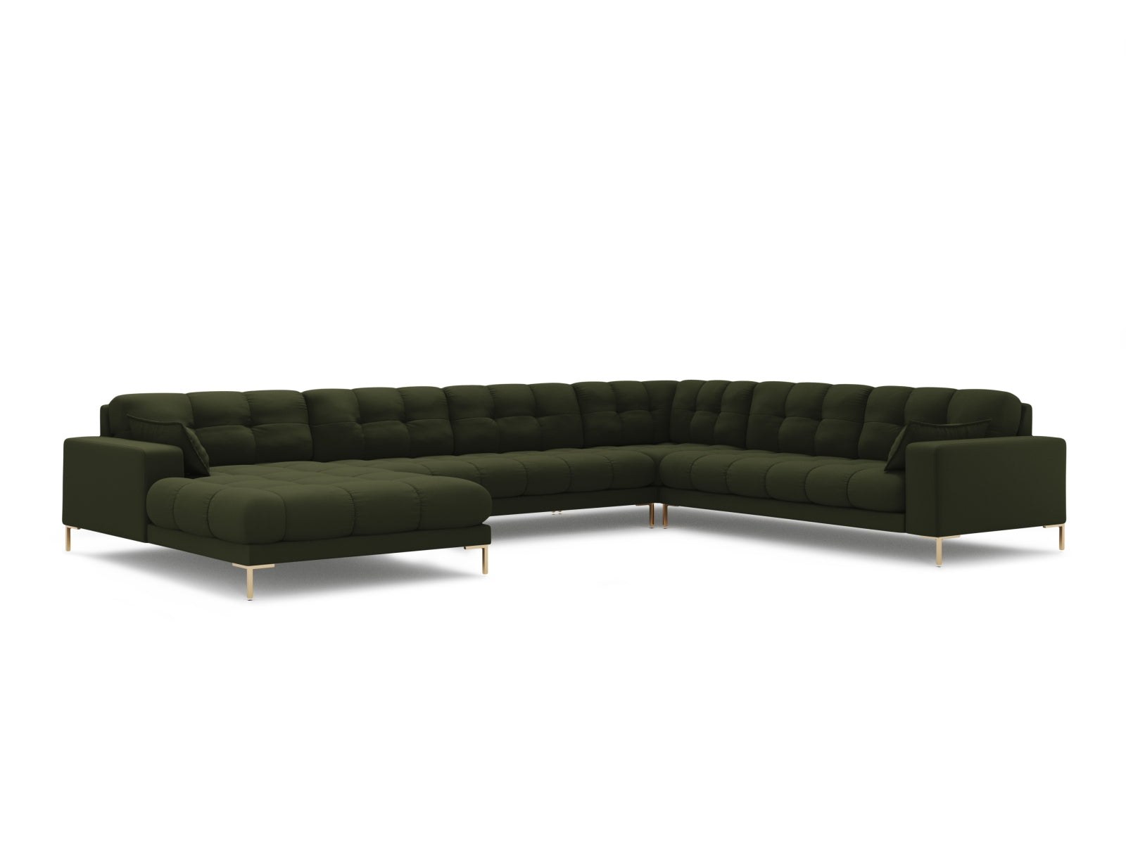 Mamaia Panoramic Ecksofa rechts 7 Sitzer in Green/Gold präsentiert im Onlineshop von KAQTU Design AG. Ecksofa rechts ist von Micadoni