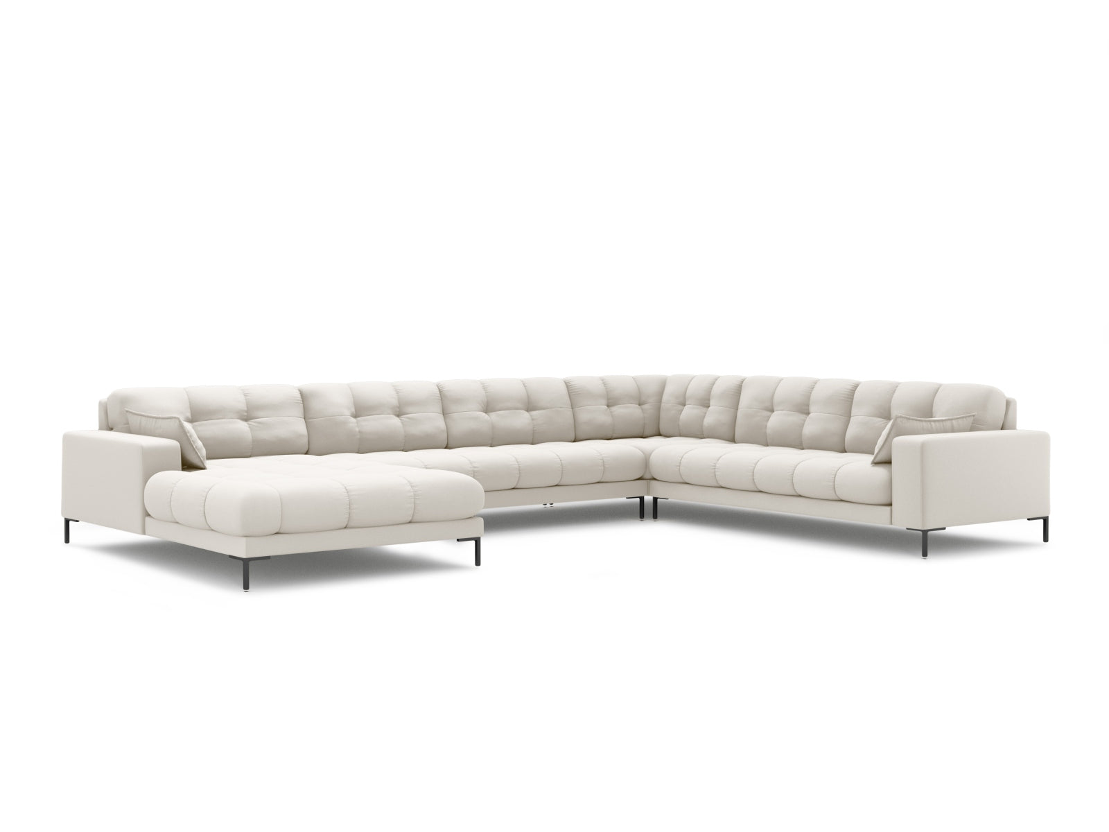 Mamaia Panoramic Ecksofa rechts 7 Sitzer in Light Beige/Schwarz-Neve präsentiert im Onlineshop von KAQTU Design AG. Ecksofa rechts ist von Micadoni