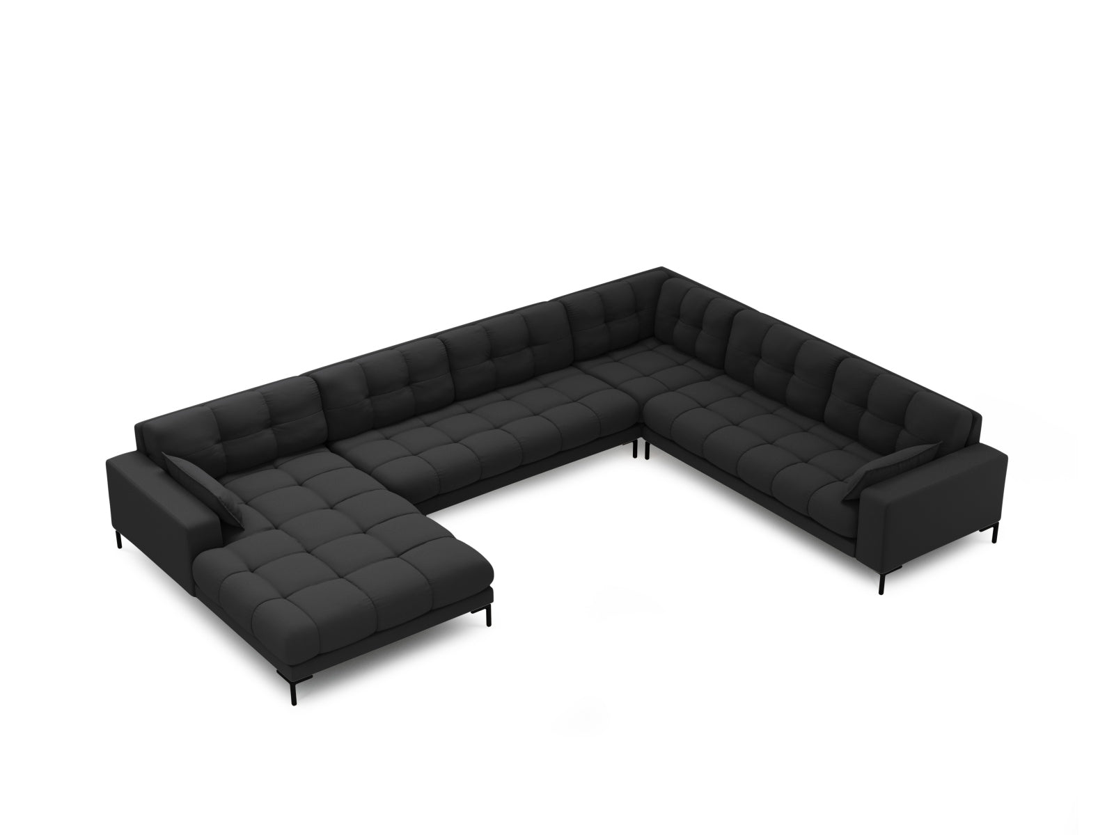 Stylisches Mamaia Panoramic Ecksofa rechts, 7 Sitzer in edlem Dunkelgrau, perfekt für gemütliche und moderne Wohnambiente.