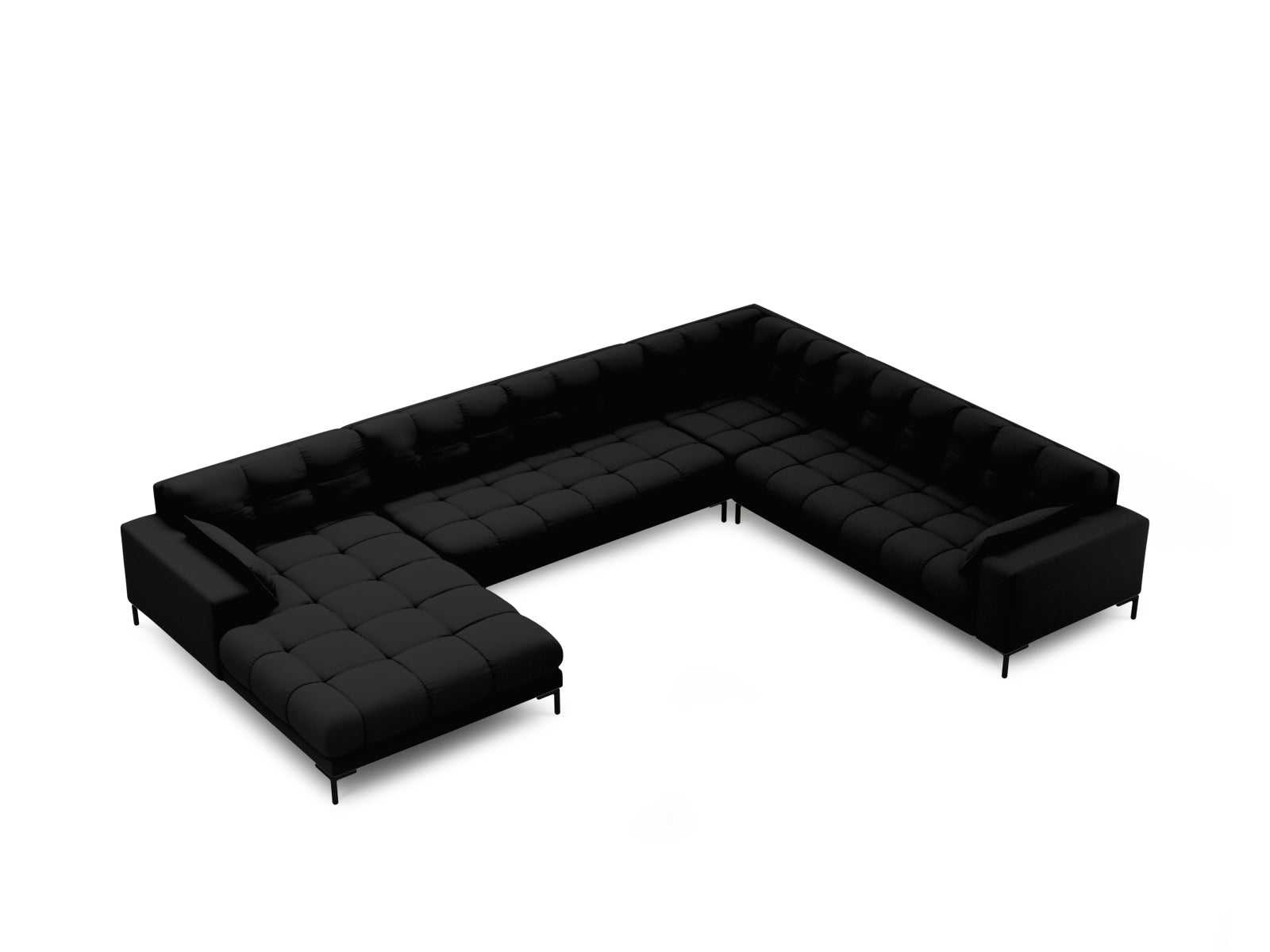 Stylisches Mamaia Panoramic Ecksofa rechts, 7 Sitzer in edlem Schwarz, perfekt für entspannte Stunden und zeitgemäße Einrichtung.