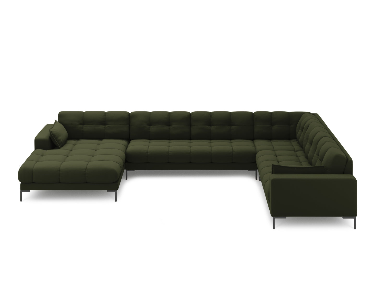 Elegantes Mamaia Panoramic Ecksofa rechts in stilvollem Grün und Schwarz, ideal für moderne Wohnräume und gemütliche Abende.